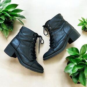 SO Black Faux Leather Lace Up Combat Boots Chunky 7.5 Zipper